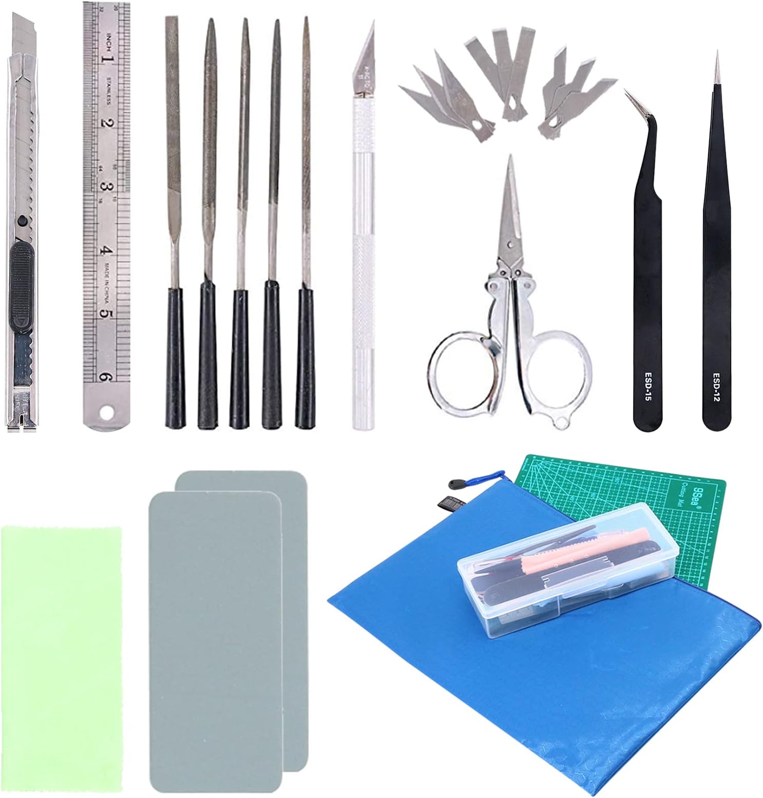 Keadic 24Pcs Professional Gundam Modeler Basic Tools Craft Set Hobby Building Tools Kit with Plastic Case and Waterproof Bag, Ideal for Gundam Car Model Building Repairing and Fixing