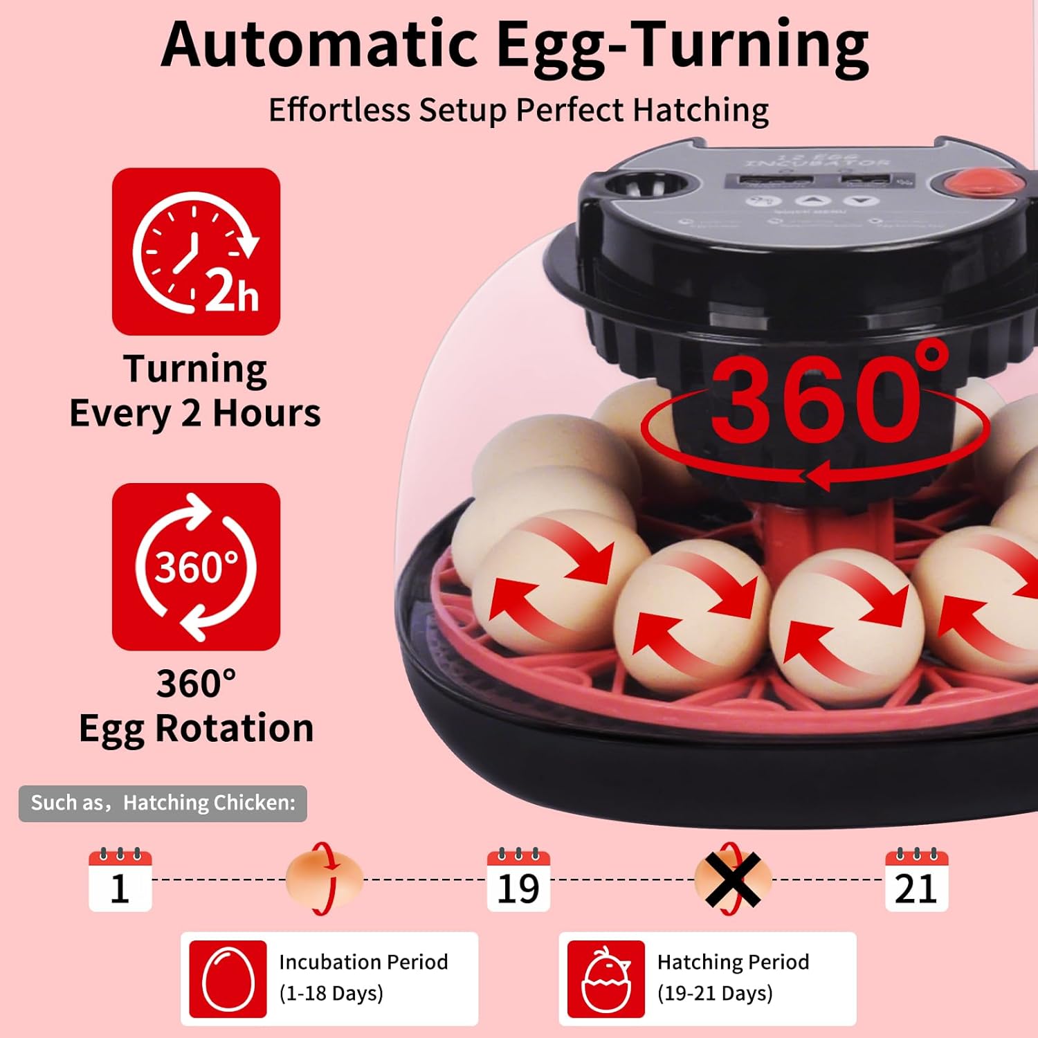 Incubators for Hatching Eggs with Automatic Egg Turning,Temperature & Humidity Control, Come with Egg Candler, External Water Bottles 360° Clear View Incubator for Hatching Chicken Eggs Quail Duck