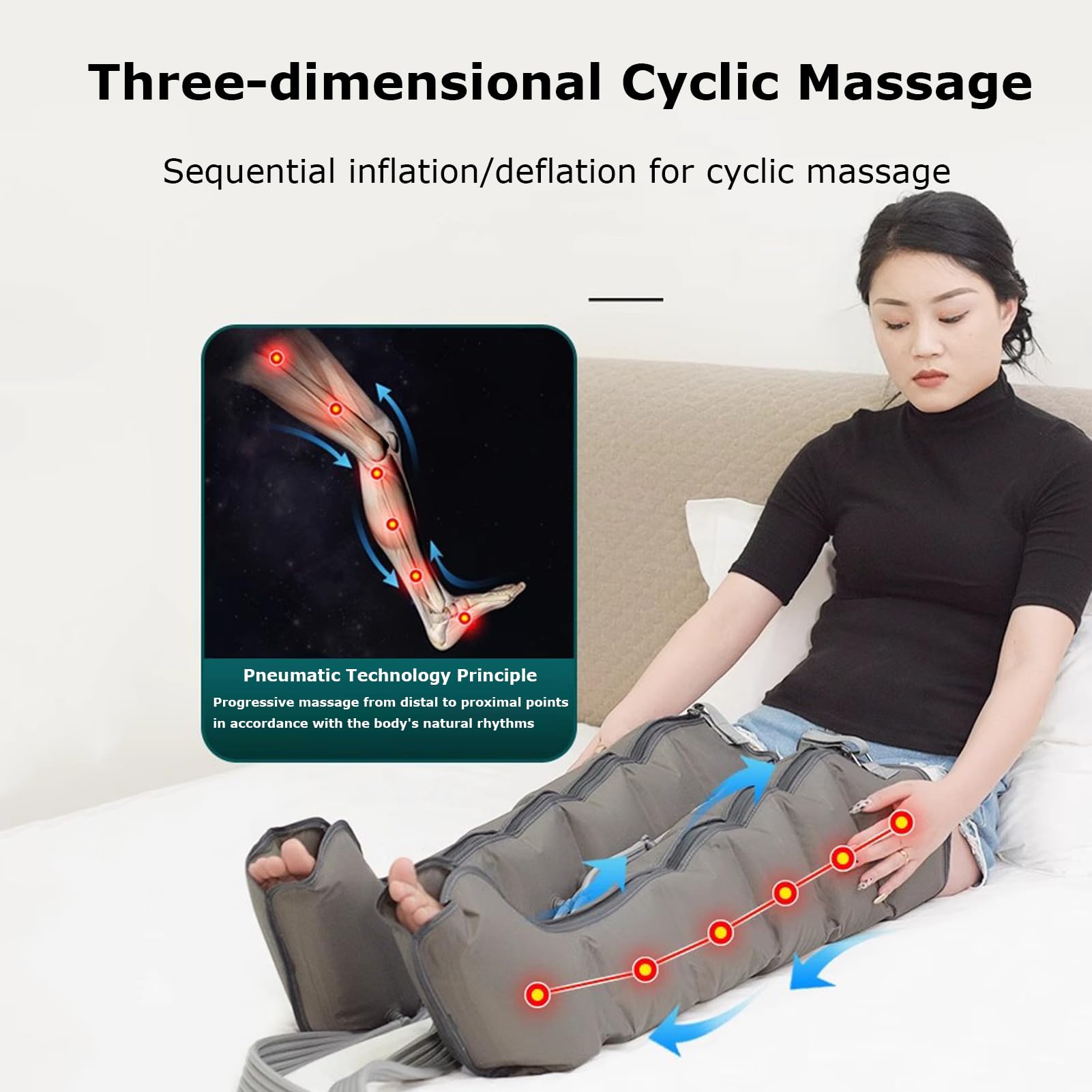 Lymphdrainage Gerät Beine, Bein Massagegerät, Kompressionsmassage für Oberschenkel, Waden und Fuß, 6 Luftkammern, Unterstützt Bei Beinschmerzen und Lipödem (Grau 2Beine, Groß)