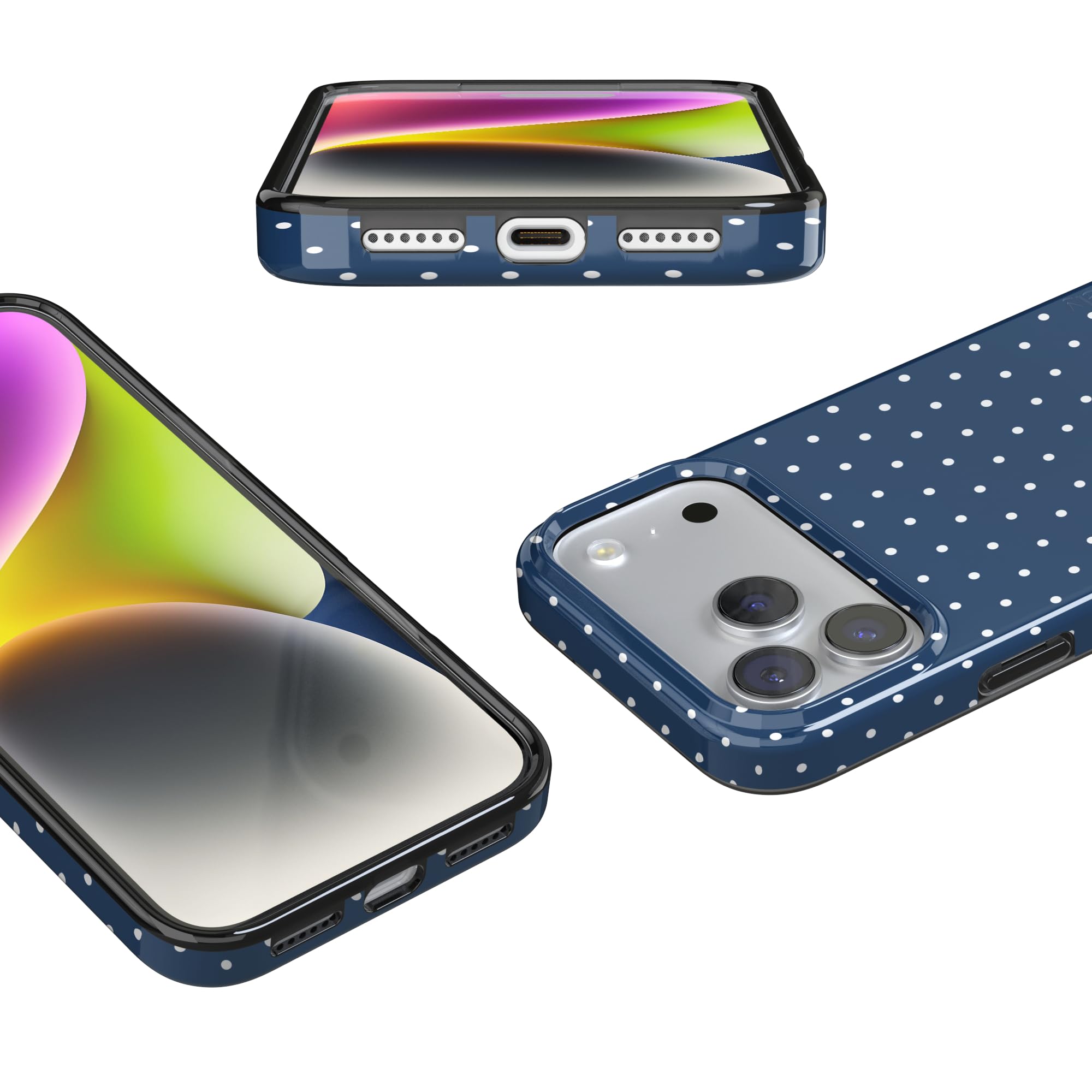 Amazon.com: Casely iPhone 17 Pro Case | On the Dot | Navy Polka