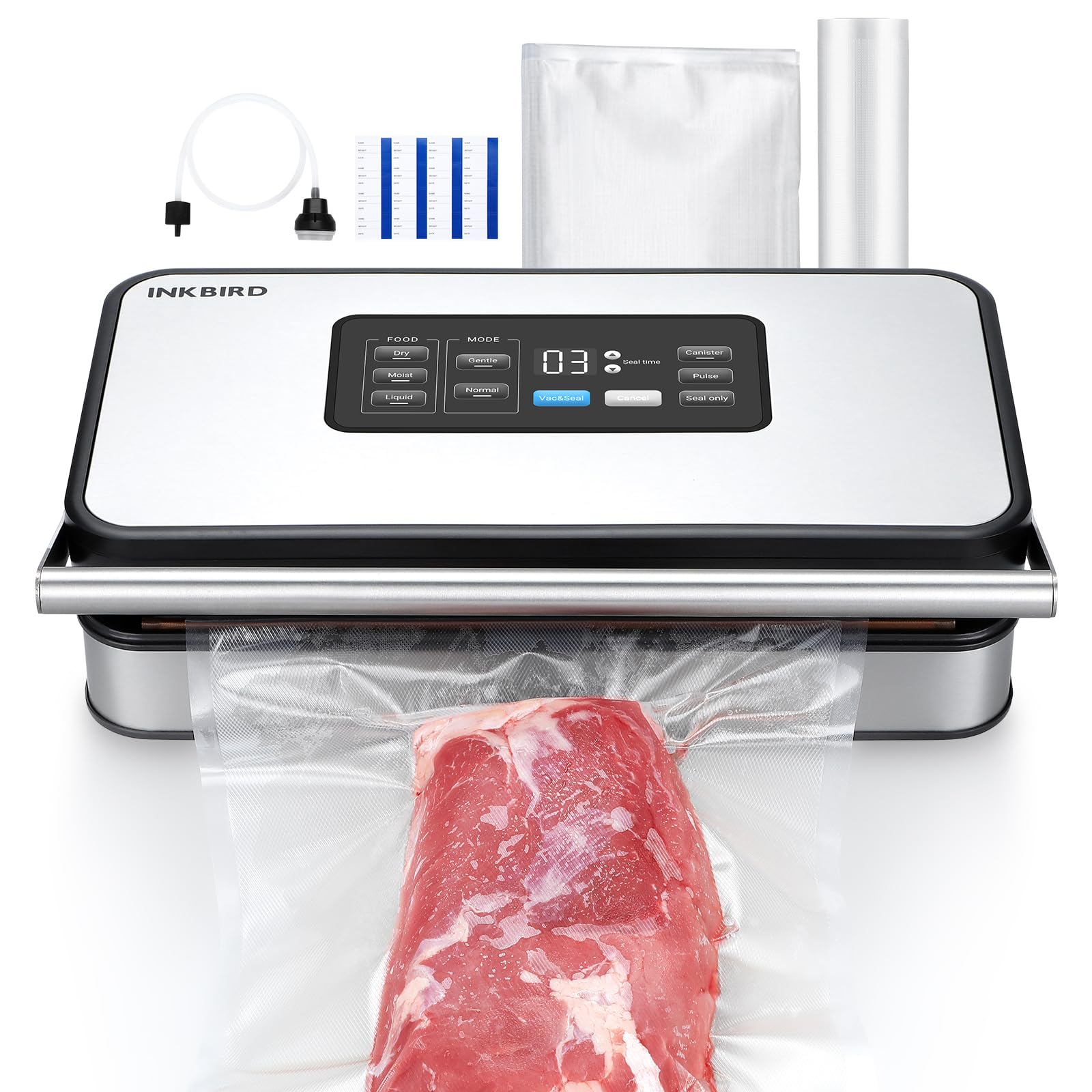 INKBIRD 13 In 1 Vacuum Sealer Machine,160 Watts Pro Vacuum Sealer with Double Pump,Food Sealer Preservation Dry/Moist/Liquid,Roll Storage&Cutter, Auto-Locked,Detachable Design,Easy to Clean,Bags&Roll