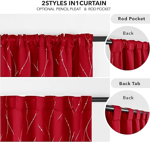 Miniatura 5 de Deconovo - Cortinas rojas con bloqueo de luz para decoración del hogar, cortinas de oscurecimiento de habitación con diseño de línea ondulada y