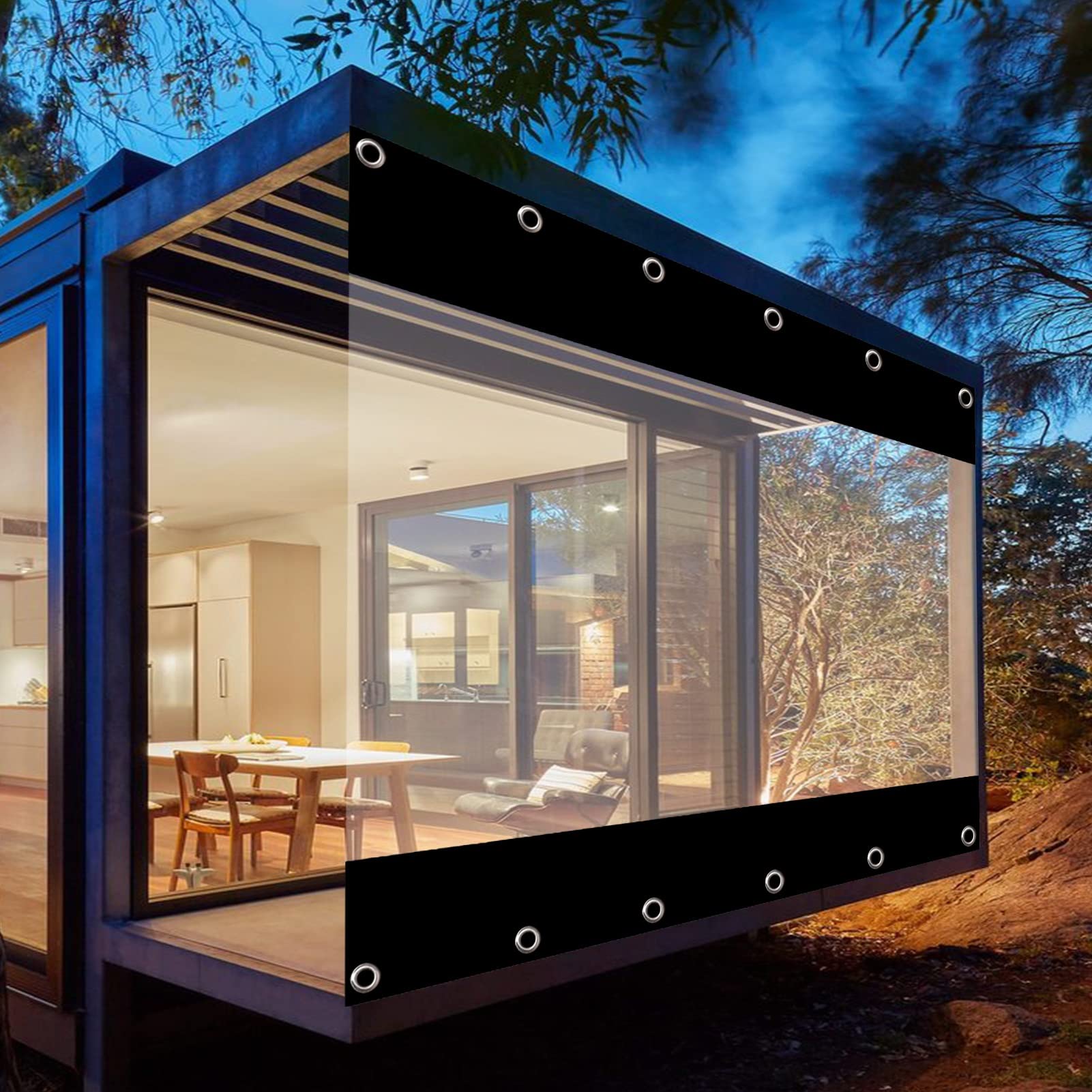 Weerbestendig transparant dekzeil tuin balkon tuinhuisje buitengordijnen met oogjes tent zijpanelen, eenvoudig te installeren (kleur: helder, maat: 5 x 2 m