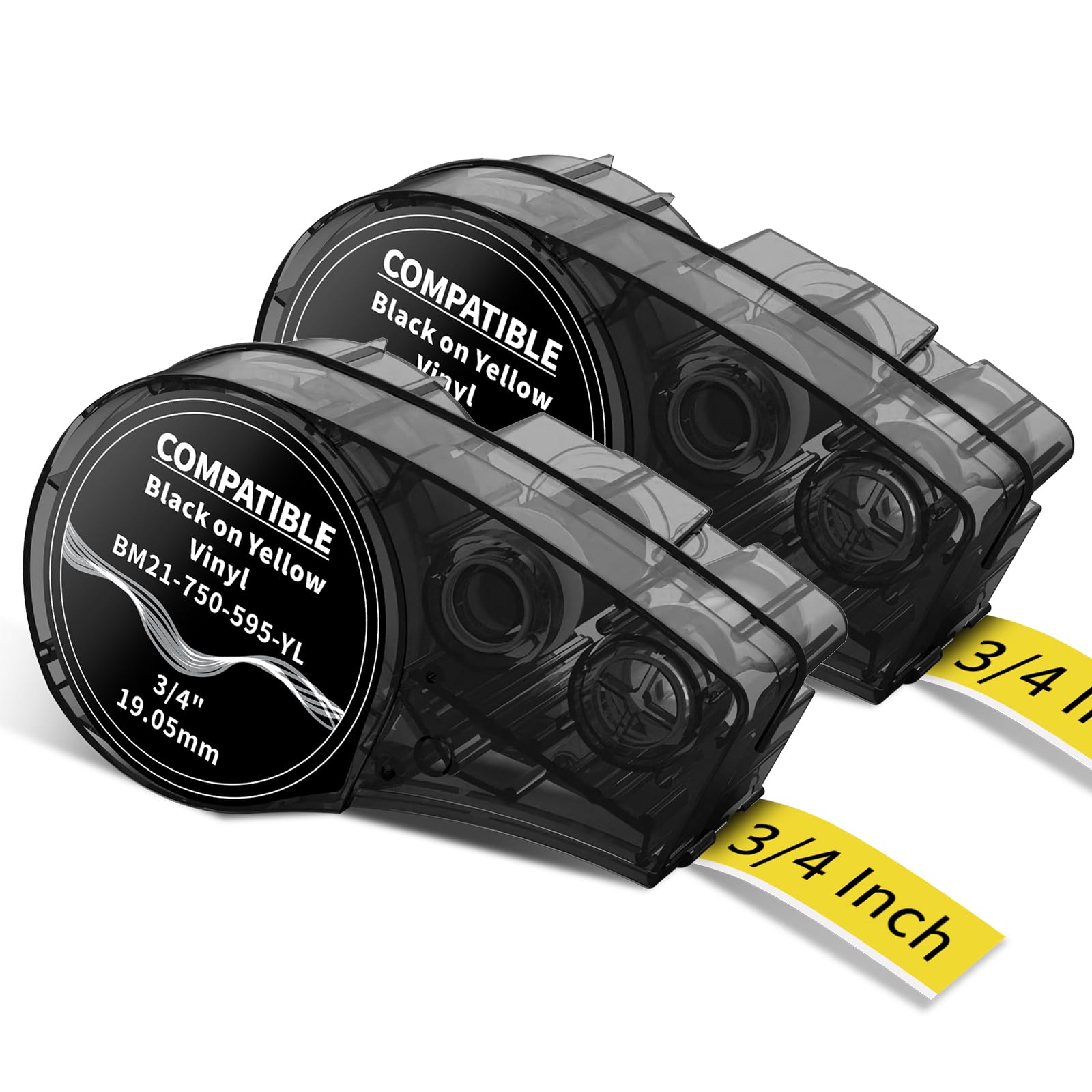 MarkDomain Compatible with M21-750-595-YL 0.75" W 21' L All-Weather Vinyl Label for Indoor/Outdoor, Black on Yellow, Work with BMP21-PLUS, BMP21-LAB0,