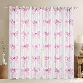 Feelyou Girls Bow Curtains for Bedroom Living Room Bowknot Bow Knot Blackout Shades Stripe Line Room Darkening Curtain Coquette Aesthetic Window Treatments, 2 Panels 38 x 45 Inch Decor