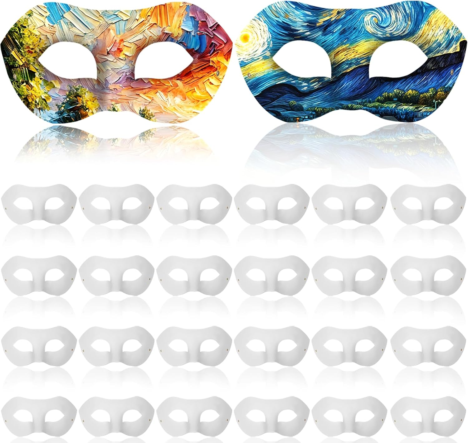 24 Pack Paper Mache Masks Half Face, White Plain Masquerade Half Face Mask, White Masquerade Mask DIY Blank Mardi Gras Halloween Cosplay Party (Modern Style)
