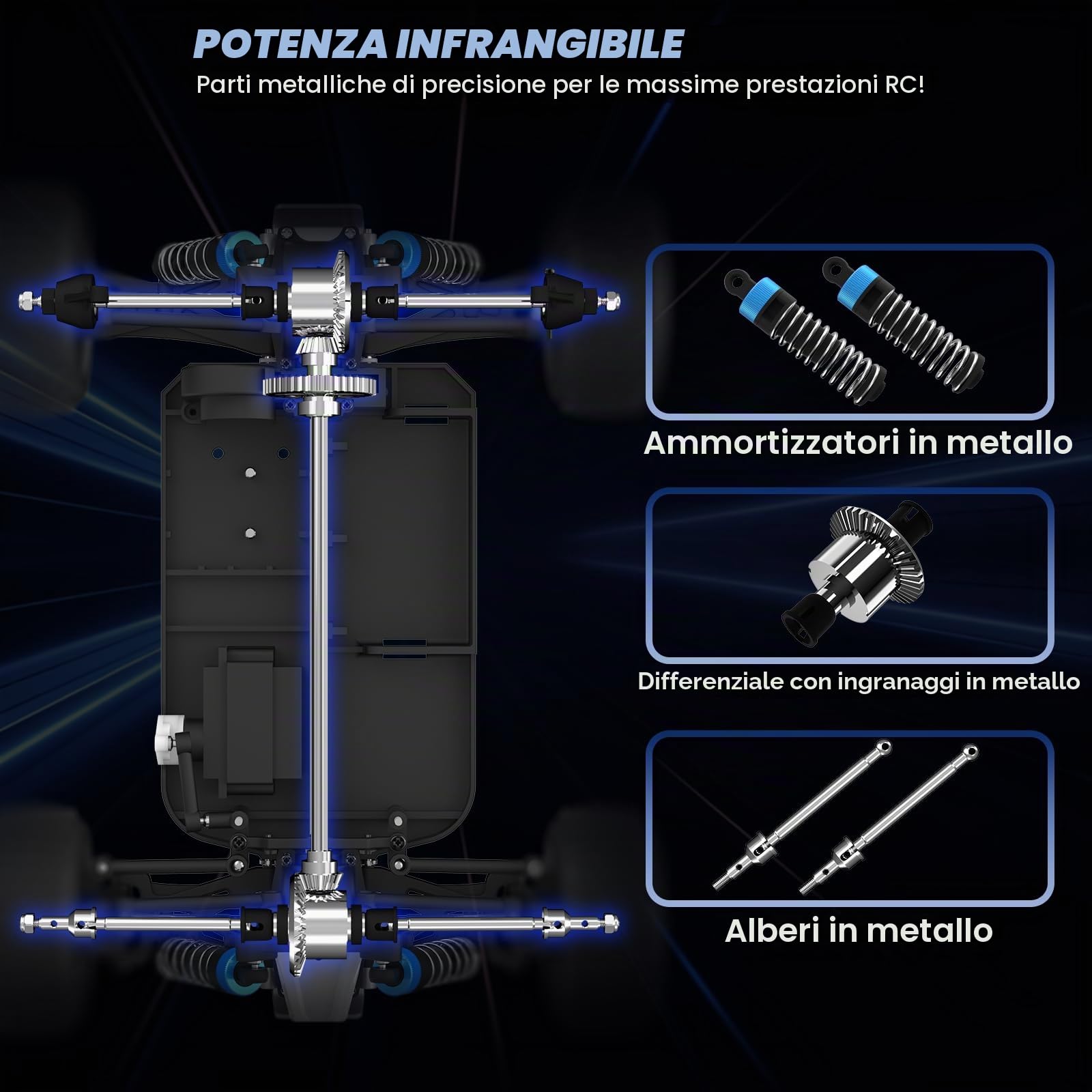 Simrex Auto fuoristrada radiocomandata, scala 1:18, 45 km/h, 4WD con telecomando da 2,4 GHz, auto RC con 2 batterie ricaricabili, regalo per bambini e adulti, blu