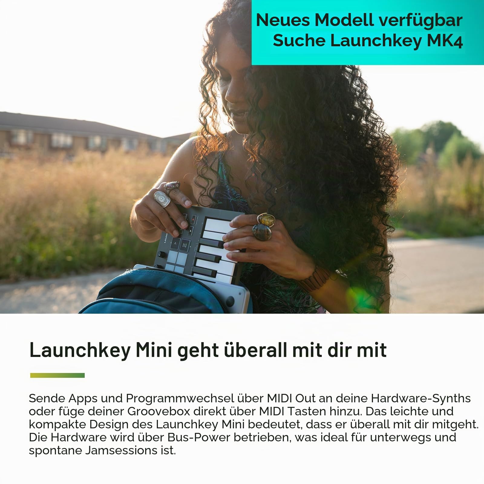 Novation Launchkey Mini [MK3] – Tragbarer USB/MIDI-Keyboard-Controller mit 25 Tasten und DAW-Integration. Fixed-Chord-Modus und Arpeggiator – für die Musikproduktion
