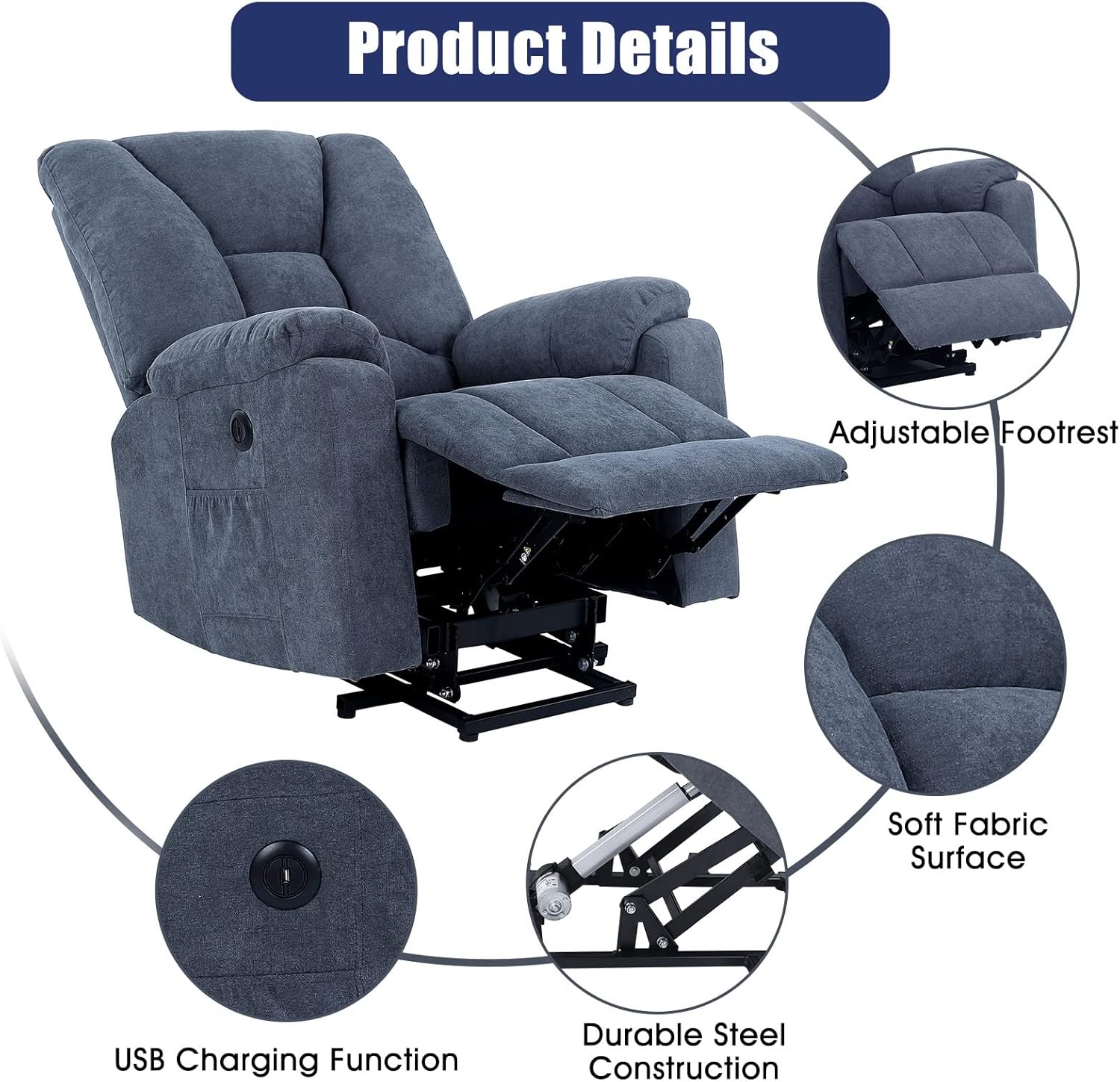 Sofa for Elderly Electric Lift Chair with Heat Vibration Massage Living Room Recliner Power Armchair Home Furniture