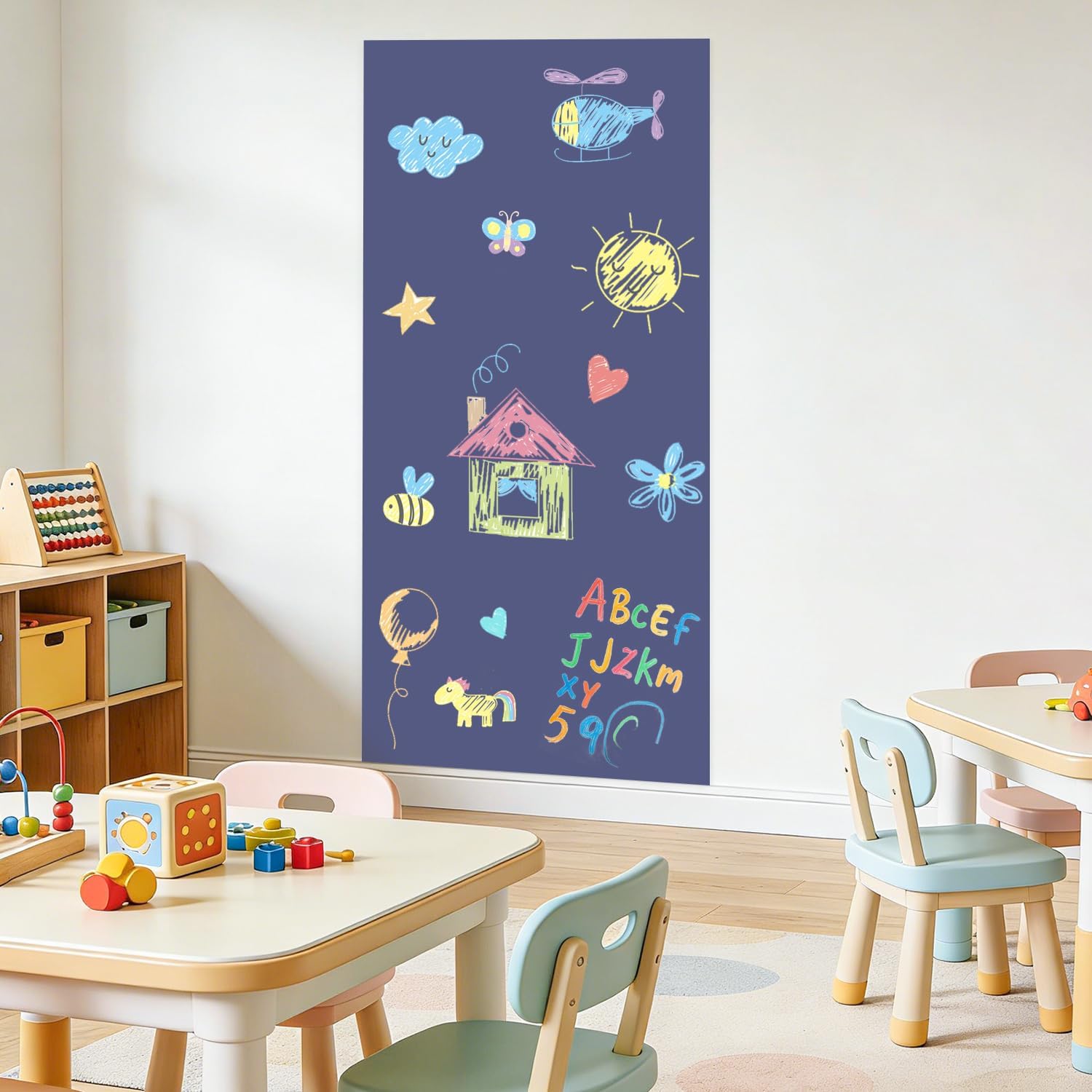 47.2" x 17.5" Large Magnetic Wall Decal Dusty Blue Self-Adhesive Magnet Chalkboard Wallpaper with Bonus Magnet Letters and Multiple Accessories for Kids Play Room Essentials Magnetic Wall Sticker