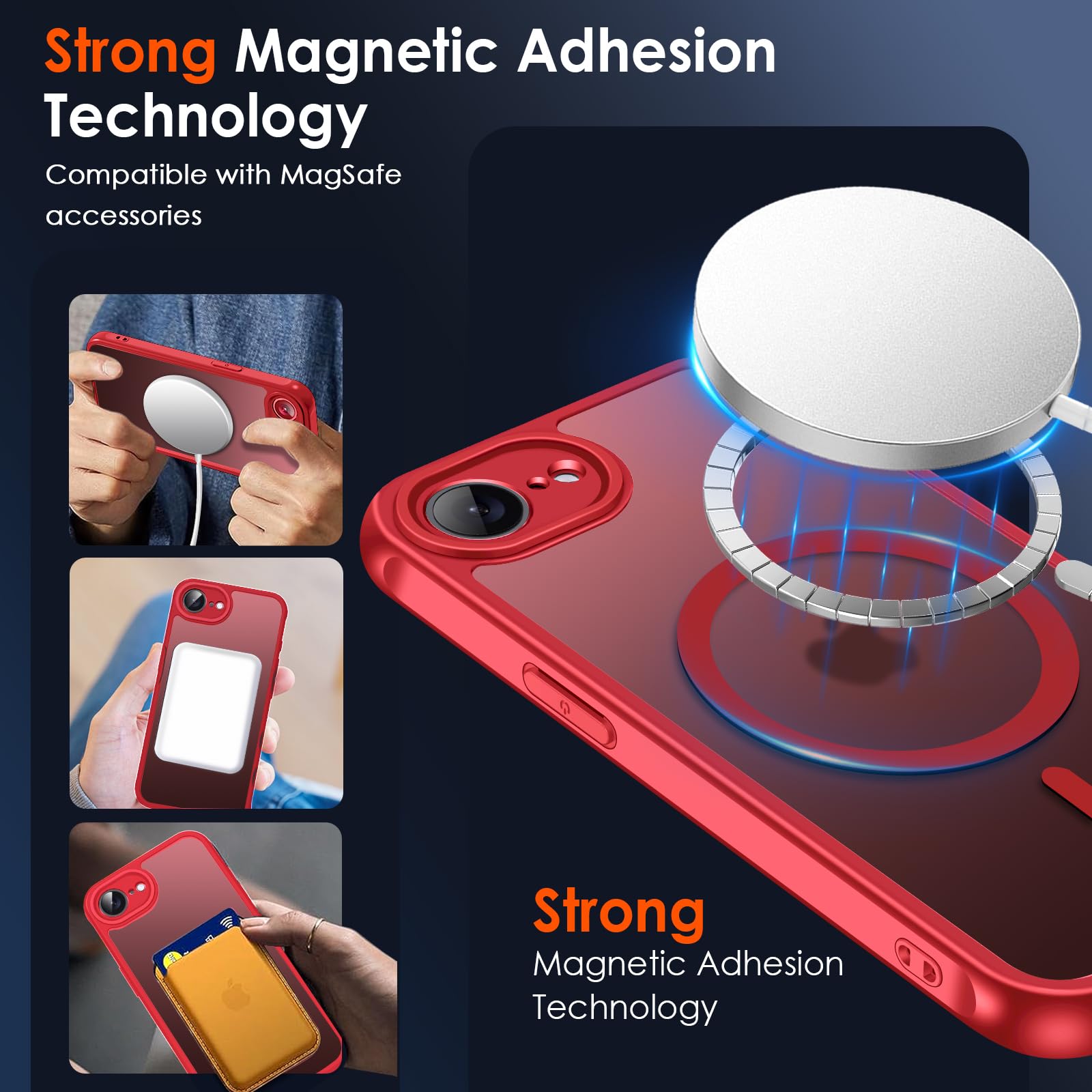 iVoler Cover Magnetica per iPhone 16e 6.1 Pollici, [Compatibile con MagSafe] [Protezione Antiurto di Grado Militare] Custodia Traslucida Opaca Posteriore Sottile Case, Rosso