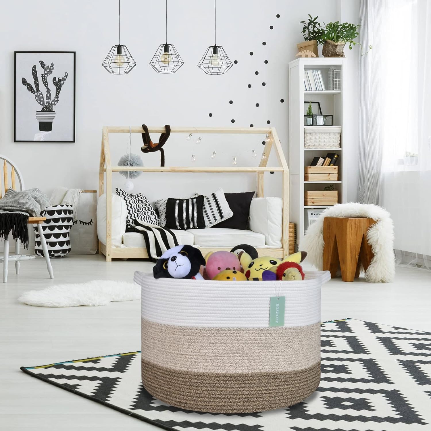 Extra Large Blanket Basket 87L and Tall Laundry Basket 65L, Laundry Hamper, Baby Nursery Hamper, Large Laundry Basket For Girls Boys, Cotton Rope Basket, Clothes Basket Laundry