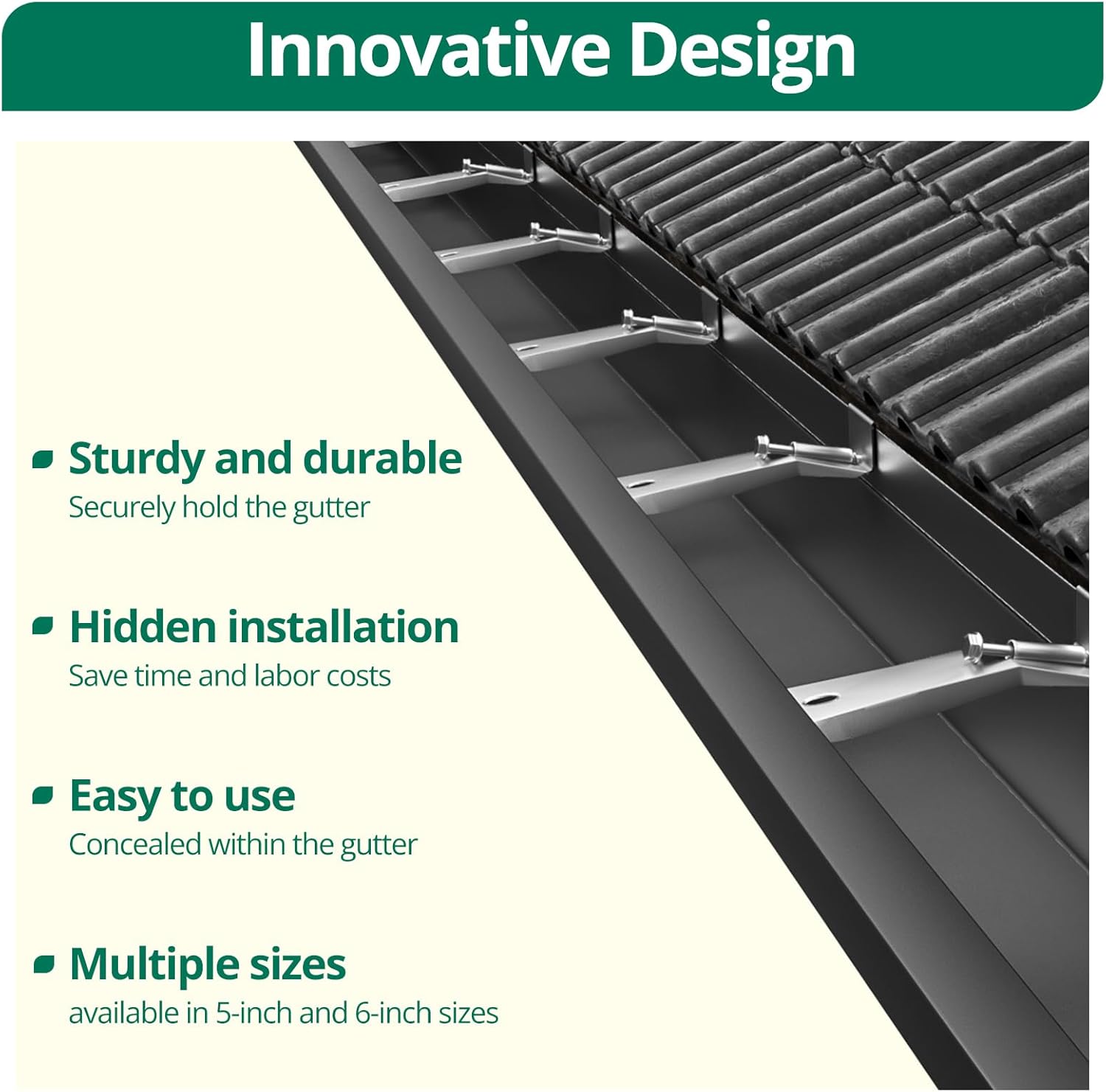 Benfar 25Pack 5 Inch K-Style Gutter Hangers Pre-Inserted Screw with 3Pack HDPE Trench Drain for Roof Yard Drainage System Heavy Duty Rust Resistant