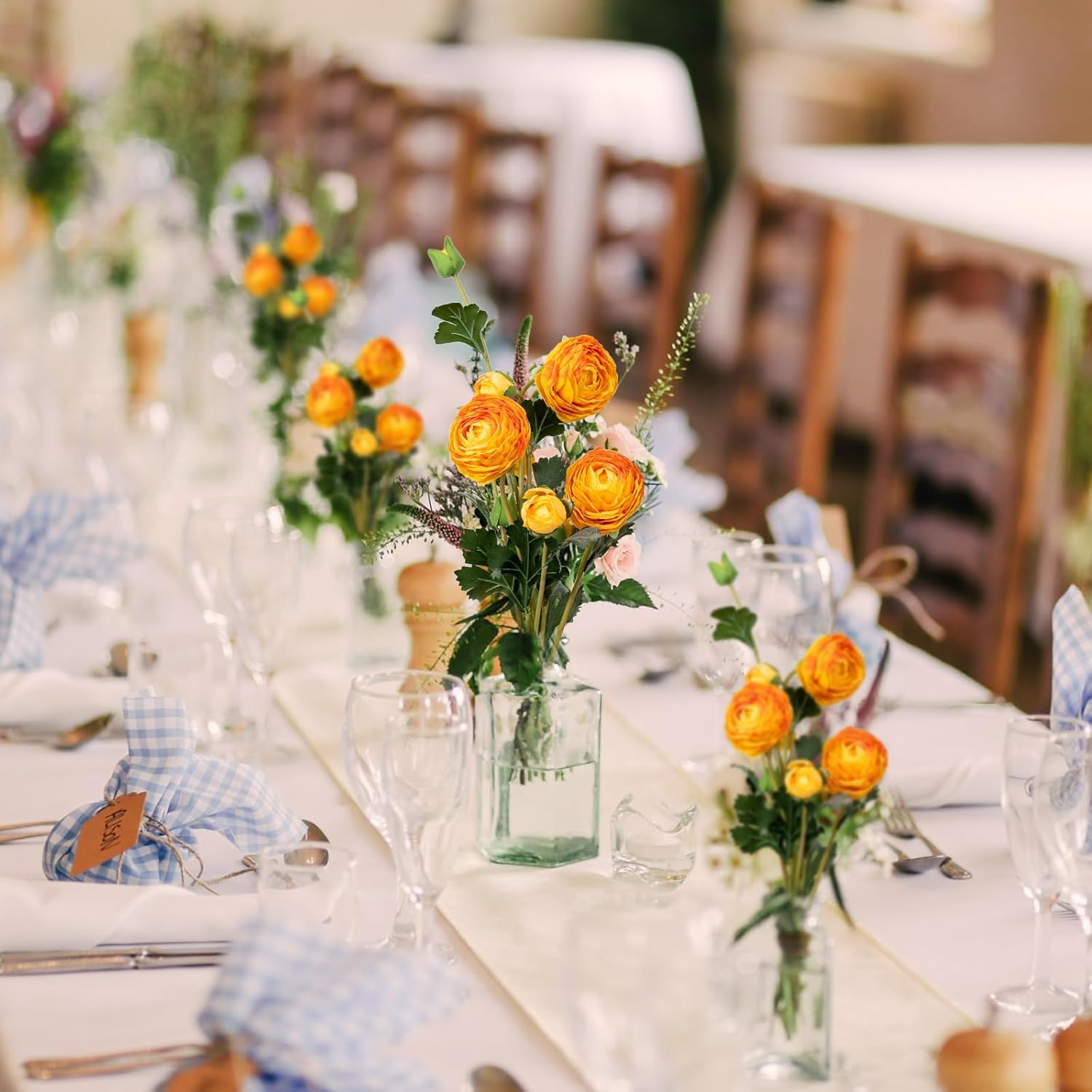 2 Pcs 22inch Fall Ranunculus Artificial Flowers 14 Head Orange Faux Silk Ranunculus Bulk Autumn Fake Wedding Filler Flowers for Home, Wdding, Party, Centerpieces, Bridal Shower Decoration Arrangements - Image 3