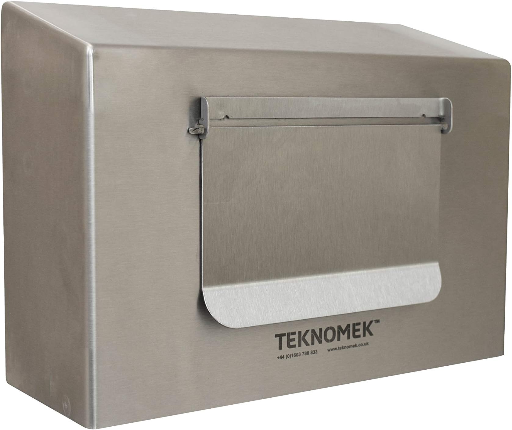 Teknomek Sturdy Wall Mounted Glove Box Dispenser with Flap, Stainless Steel | Sloping Top | No Plastic Parts - 258 x 96 x 190 mm