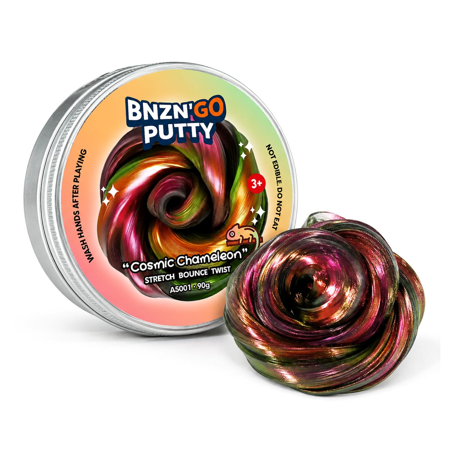 BNZN'GO Galaxy Putty Slime for Kids, Fidget Sensory Artistic Therapy Putty Toys for Boys Girls Adults, Stress Relief Non-Sticky, 3.11 Inch 3.2 Oz – Golden/Red