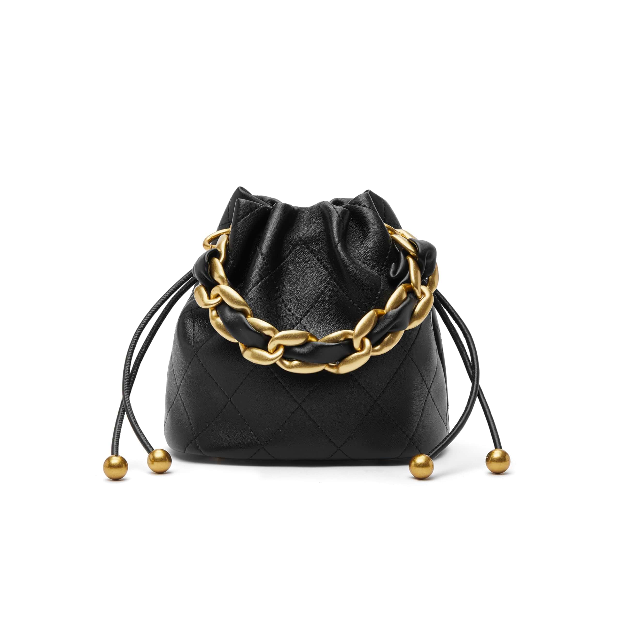DORIS&JACKY Top Handle Leather Crossbody Bag for Women Designer Bucket Tote Mini Quilted Drawstring Lambskin Shoulder Purse with Chunky Chain Strap, Daily Formal Clutch Bags for Evening Party Date