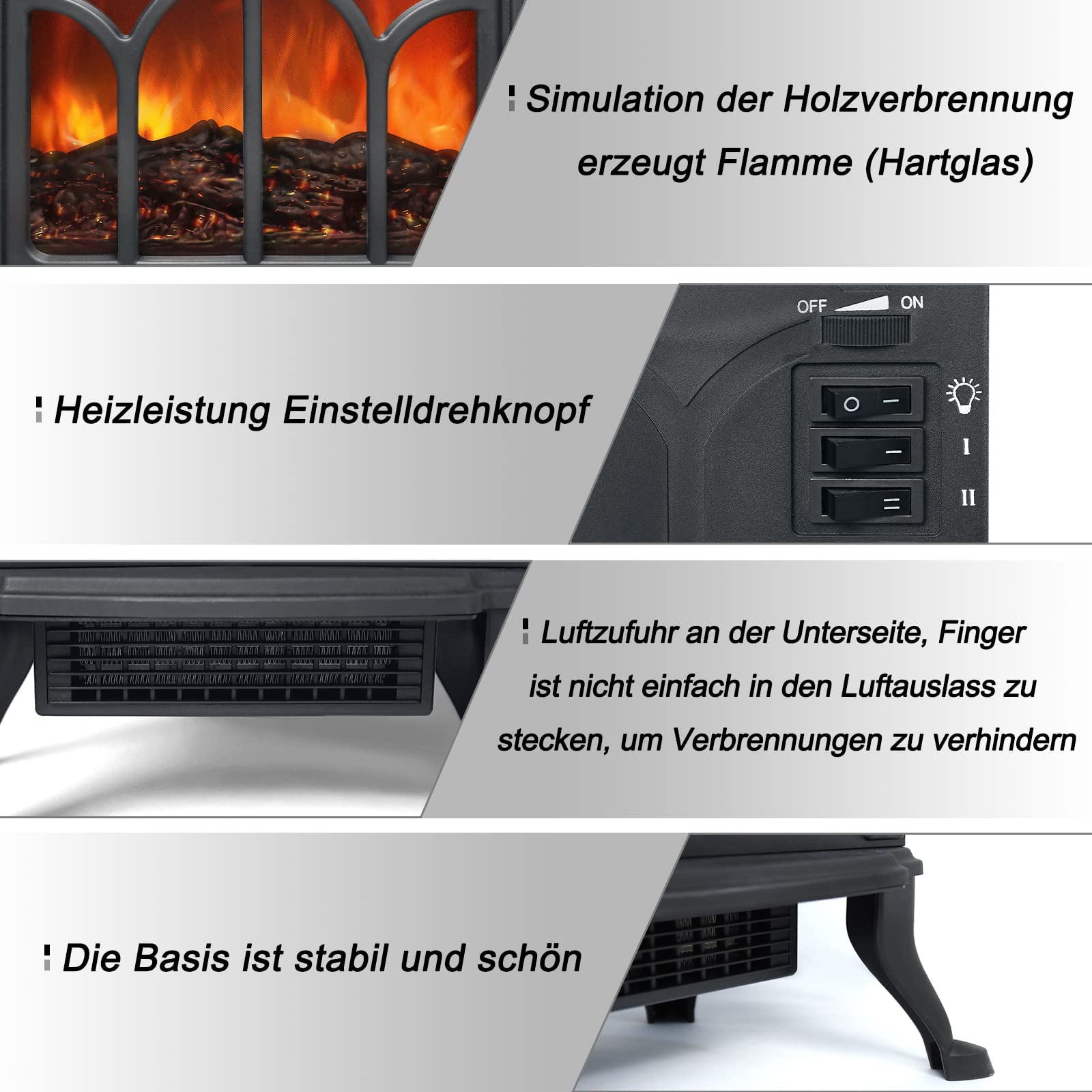 LZQ Camino elettrico con riscaldamento elettrico, camino portatile, camino elettrico, riscaldamento a LED 750 W/1500 W con bassa potenza, caminetto decorativo, nero