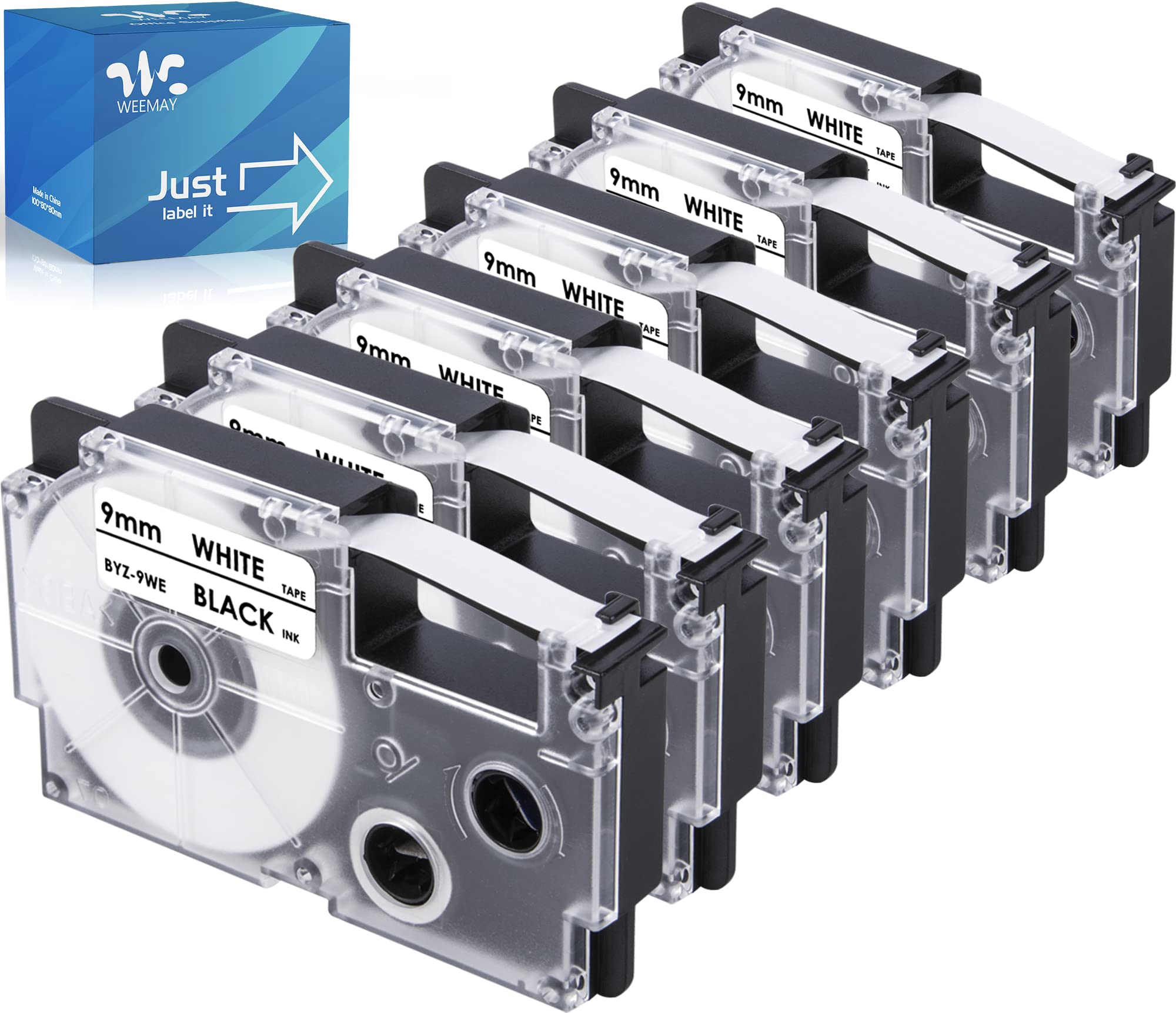 WeemayCompatible Label Tape Replacement for Casio Label It Tape Cartridge  9mm XR-9WE XR-9WE2S XR9WE2S Black on White Cassette for EZ-Label