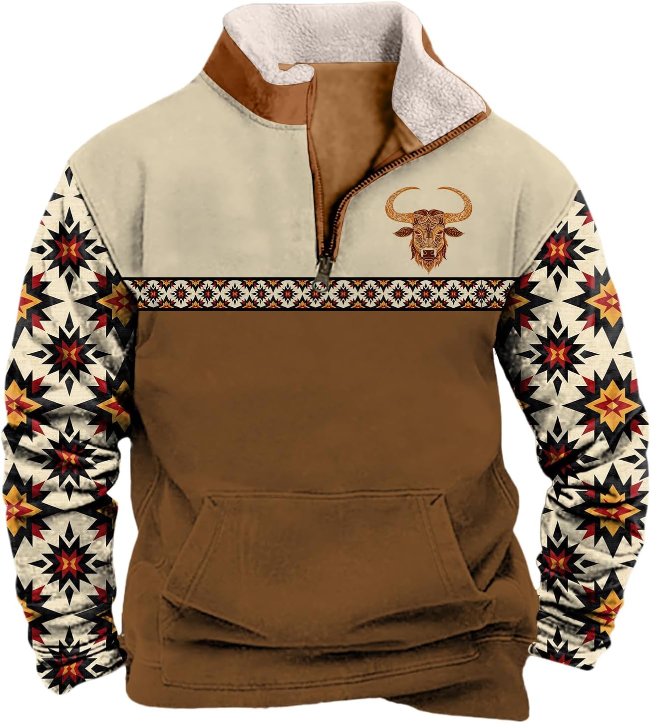 domirica Mens Quarter Zip Pullover Aztec Cowboy Long Sleeve Graphic Sweatshirts Tops Casual Ethnic Clothes