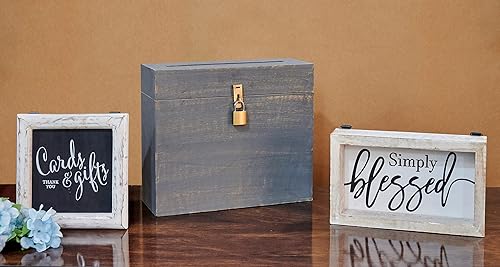 Miniatura 6 de Caja de tarjetas de boda con ranura para tarjetas y cerradura de 12 x 10 x 4.5 pulgadas, caja de regalo para tarjetas de deseos para bodas,