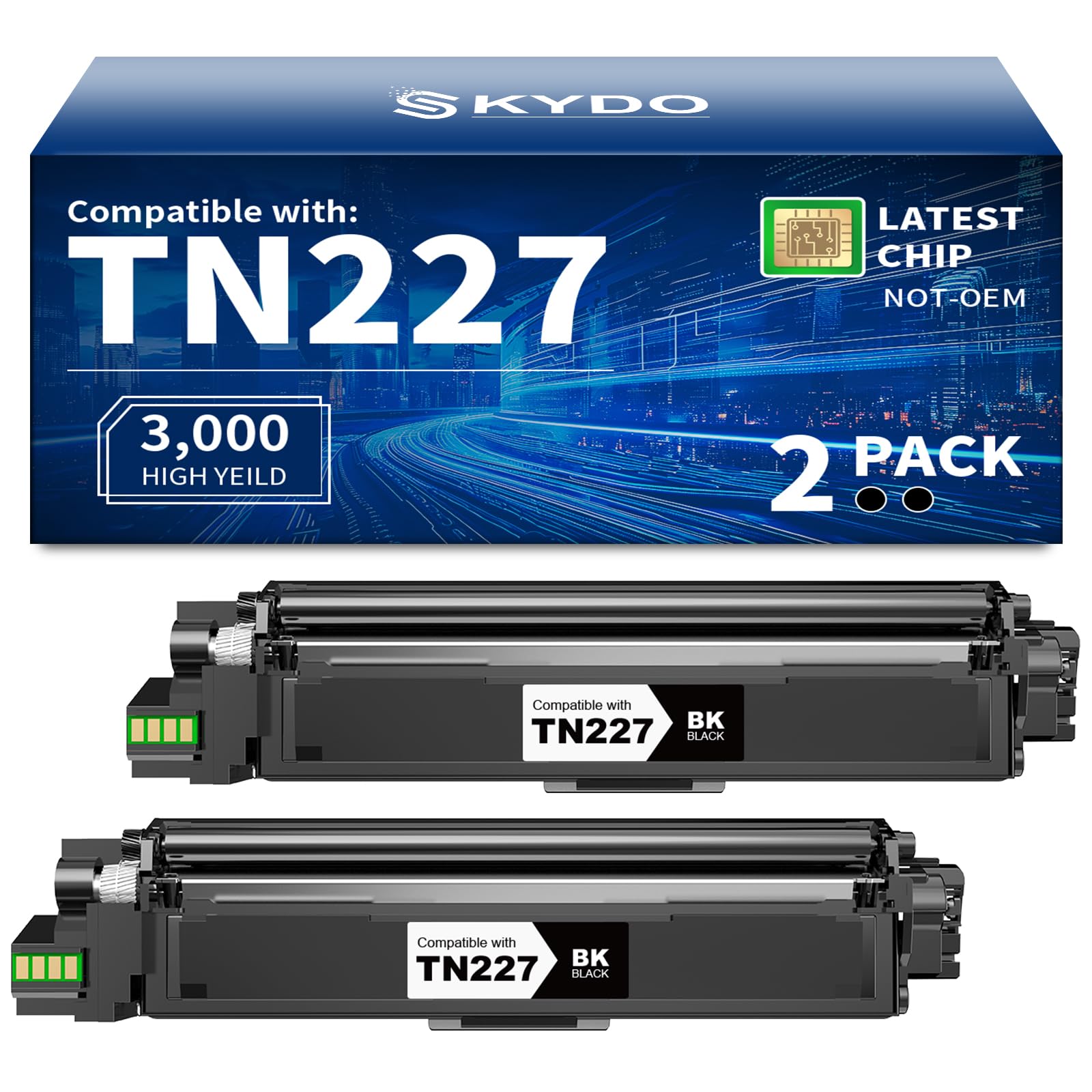 TN-227BK Toner Cartridge Compatible for Brother TN-227BK TN223BK, 2 Black