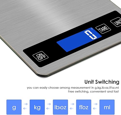Miniatura 3 de Báscula digital de cocina recargable de 22 libras  22.0 lbs con división de 0.04 onzas0.04 oz, sensor táctil, pantalla LCD retroiluminada, báscula