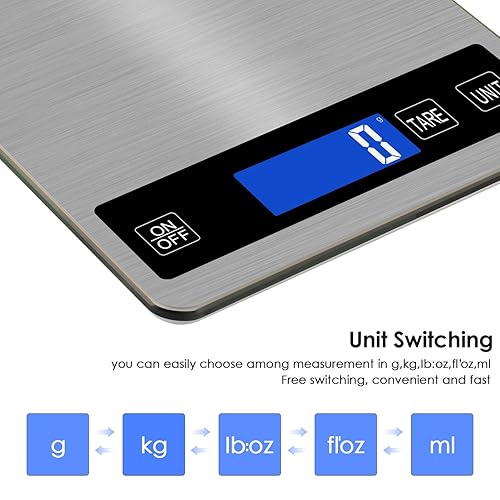 Miniatura 3 de Báscula digital de cocina recargable de 22 libras  22.0 lbs con división de 0.04 onzas0.04 oz, sensor táctil, pantalla LCD retroiluminada, báscula