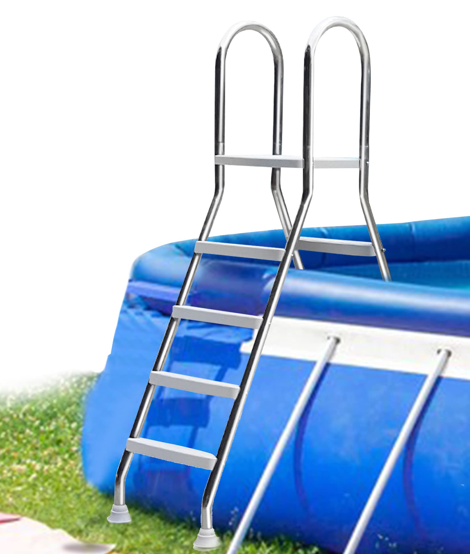 Échelle de piscine hors sol double face anti-glissade avec système d'entrée 4 marches