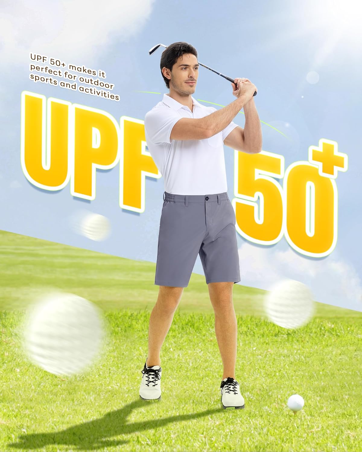 Outdoor Ventures Mens Golf Shorts 9 Inch Inseam Dry Fit Stretch UPF 50+ Lightweight Quick Dry Flat Front with Pockets