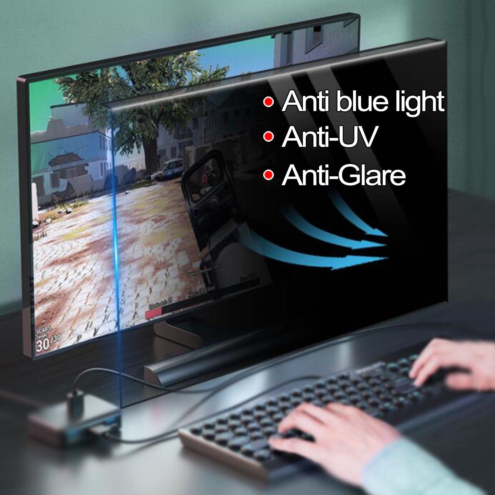 LIGUOYI Colgando Filtro De Privacidad, Protector De Pantalla para Monitor Ancha De Ordenador, Filtro De Pantalla con Antimicrobiano, Antirreflectante UV Y Antis Luz Azul, Antis-arañazos