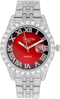 Fully Iced Out Diamond Watch for Women's w/Roman Numerals Easy Read Date and Colorful Dials- Designer Hip Hop Blinged Out Timepiece - ST10226RND-LA