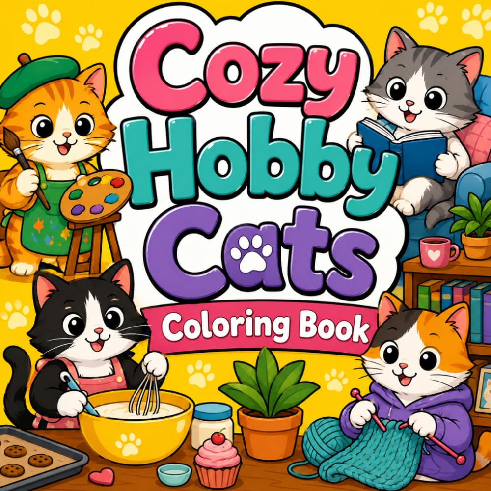 Cozy Hobby Cats Coloring Book: Cute Cats Having Fun with Their Favorite Hobbies