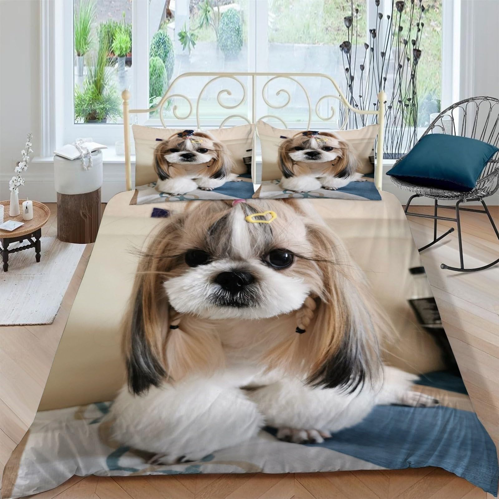Housse de Couette Shih Tzu 240x260 cm avec 2 Taies d'Oreiller