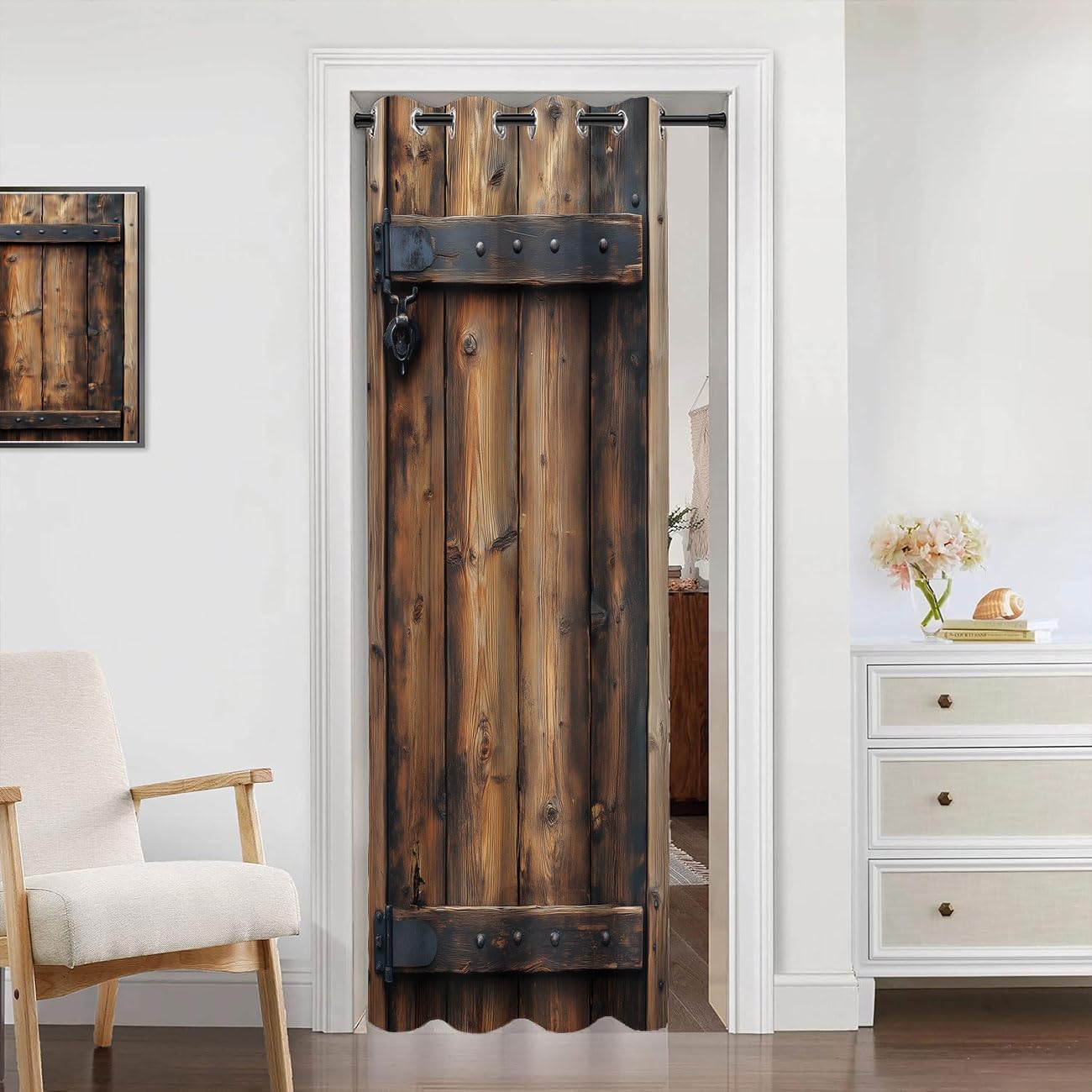 Old Wooden Gate Doorway Curtain Rustic American Countryside Wooden Room Divider Curtain for Kids Boys Girls Teens Room Decor, 1 Panel 34" W X 80" L