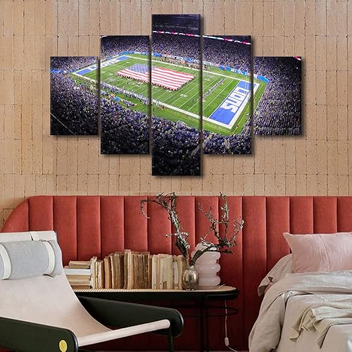 Vista 144 de Cuadros de estadios deportivos de fútbol americano de Minnesota, cuadros de vikingos, 5 paneles, lienzo para pared, arte de pared del estadio