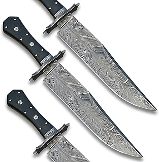 Handmade Large Hunting Knife 15 Inch Feather Damascus Bowie Knife Full Tang With Leather Sheath 2122 - JNR Traders