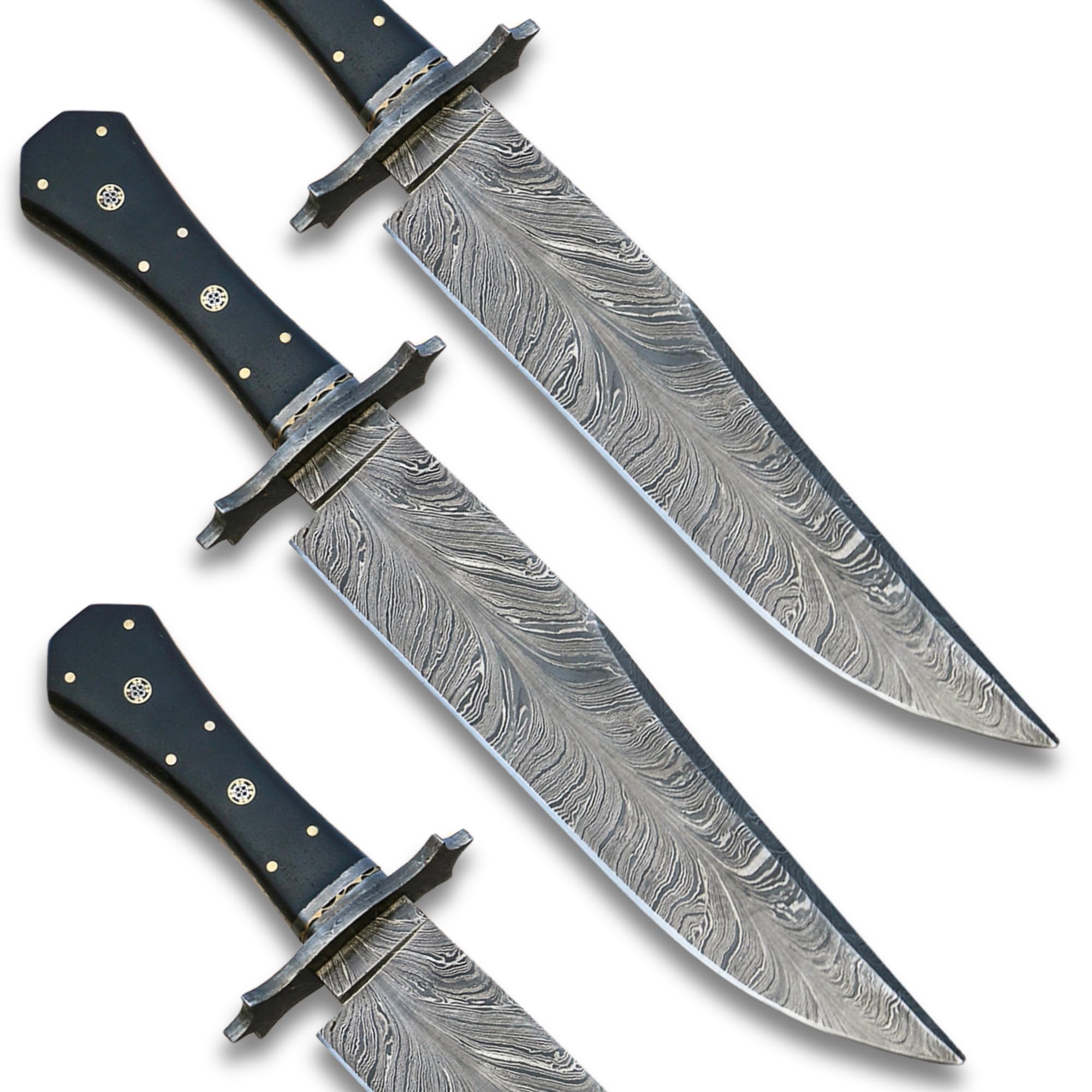 Handmade Large Hunting Knife 15 Inch Feather Pattern Damascus Bowie Knife With Leather Sheath, 2122