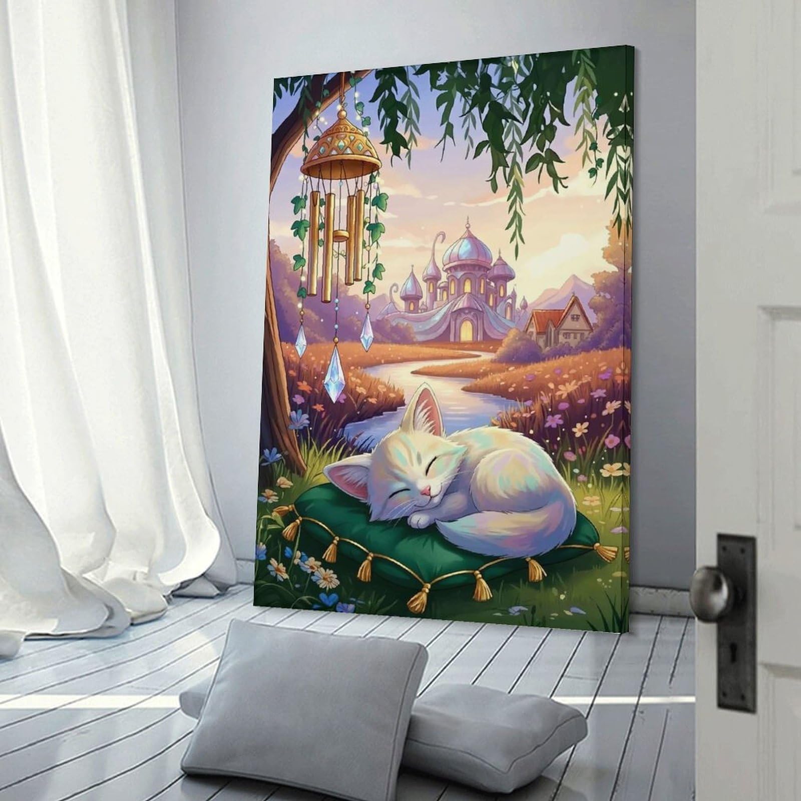 Junmoney Frame-Style-21 Dreamy Cat Nap In Fantasy Landscape Decorative Wall Artwork 20X30inch(50X75cm), For Corridors, Hallways Or Apartment Entries, Home Artwork For First Impressions