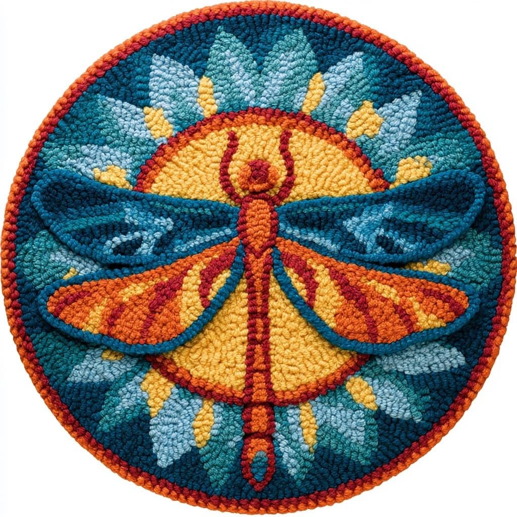 AMBATTERY Round Shape Latch Hook Kits Rug,Animal Dragonfly