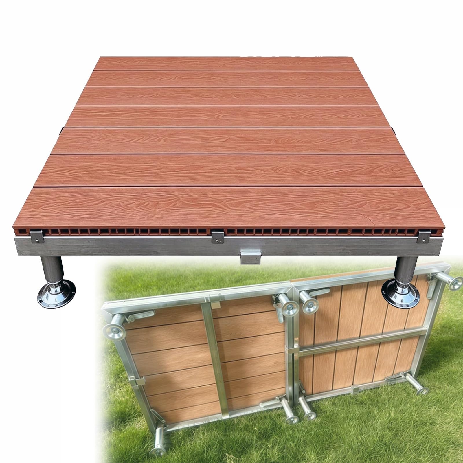 Pavimento Rialzato Piastrelle In WPC Per Terrazze 84cm Piattaforma Modulare | Altezza Regolabile Pavimentazione Esterna Con Piedini E Telaio Metallico, Tenda Campeggio, Impermeabile(Brown)