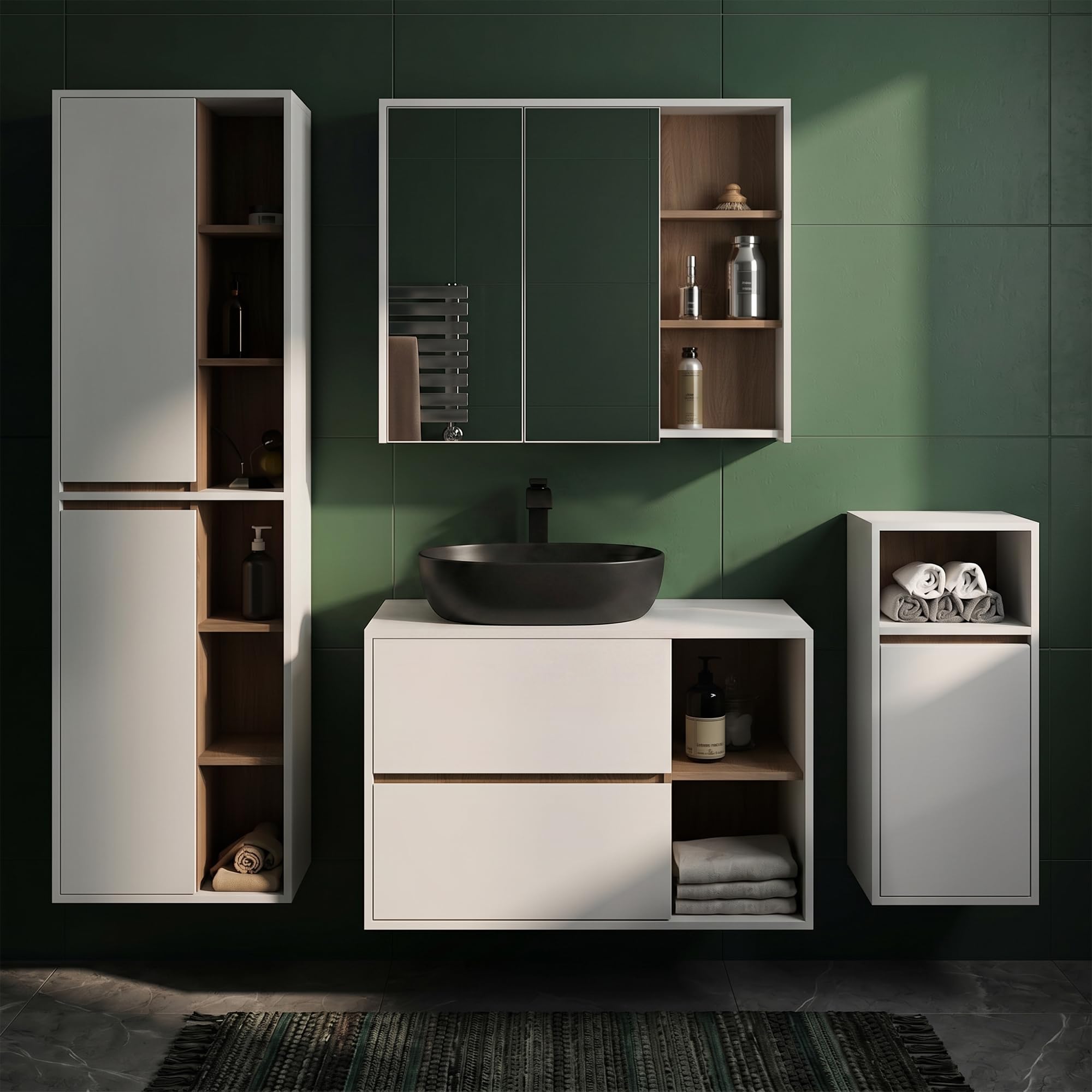 AKORD Lavabo da Appoggio Ovale in Ceramica ELIPSE - Lavandino Bagno Moderno 49 x 34,5 x 13,5 cm, Nero Opaco