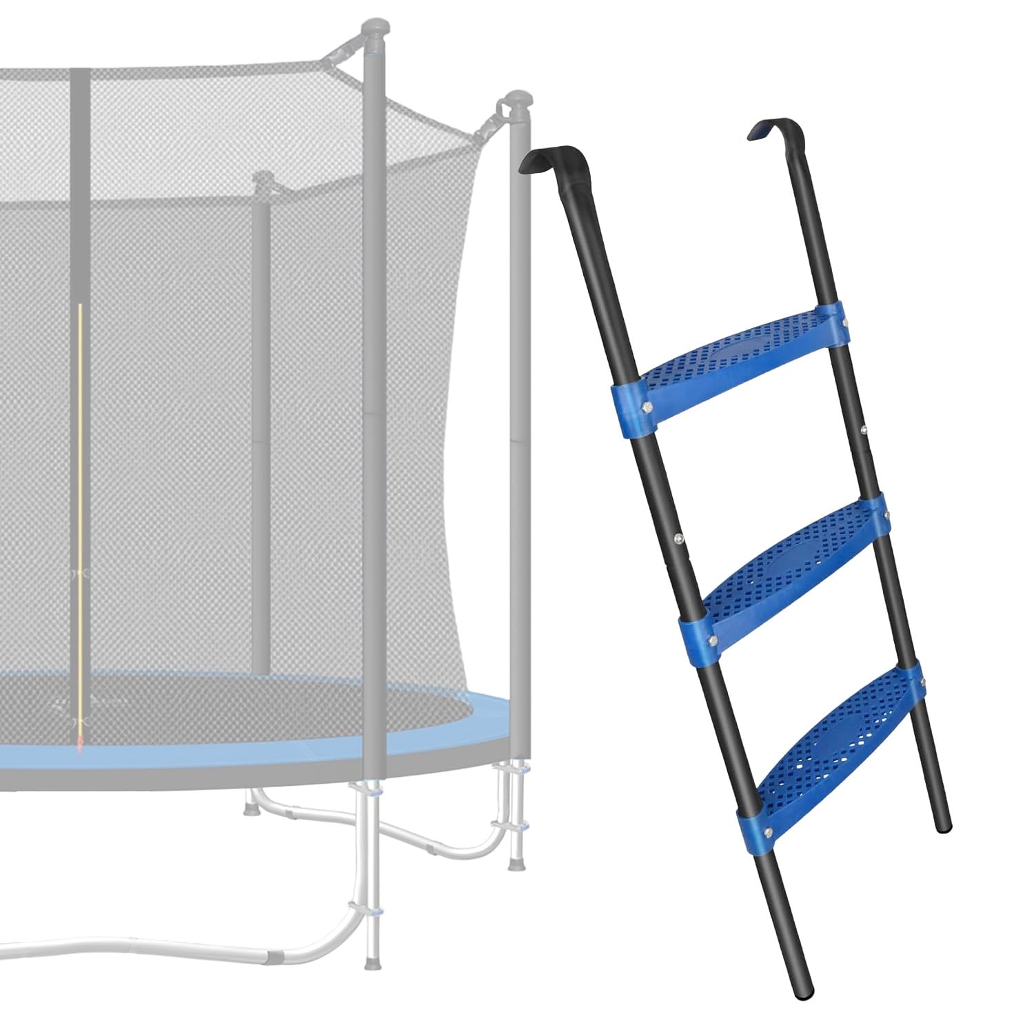 Trampolin Leiter, 107 cm lang, 3-stufige Trampolinleiter, Trampolin zubehör, flexibel montierbar UV-beständig rutschfeste Sicherheitsleiter (3 Stufen, Blau)