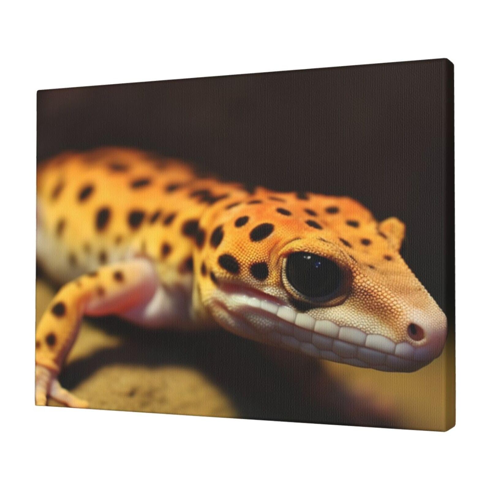 KLOPH Leopard Little Gecko Canvas Wall Art for Living Room 12"x16" Modern Artwork Painting for Bathroom Hanging Canvas Prints Aesthetic Wallart for Bedroom Kitchen Office Wall Decor