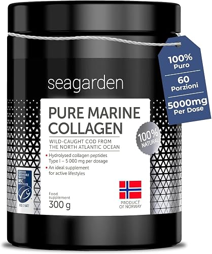 Seagarden Collagene Marino in Polvere - Collagene Idrolizzato Tipo I – 5000mg - Collagene Integratori per Capelli, Pelle, Ossa e Articolazioni - Non Aromatizzato – 300g - 60 porzioni Generico - integratore