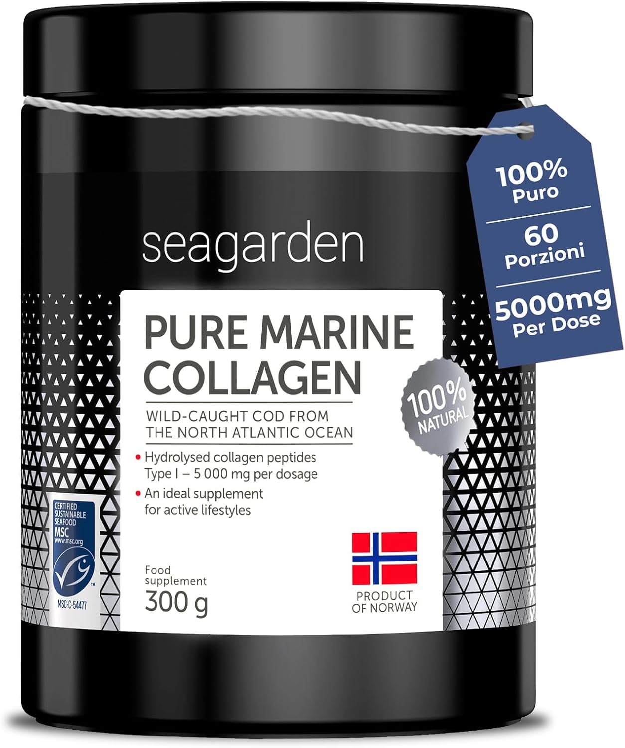 -Marine Collagen Powder per Giorni della Pelle e Capelli - 5000mg Hydra Collagene Tipolo I - 300g - 60 Portioni
-Marine 
