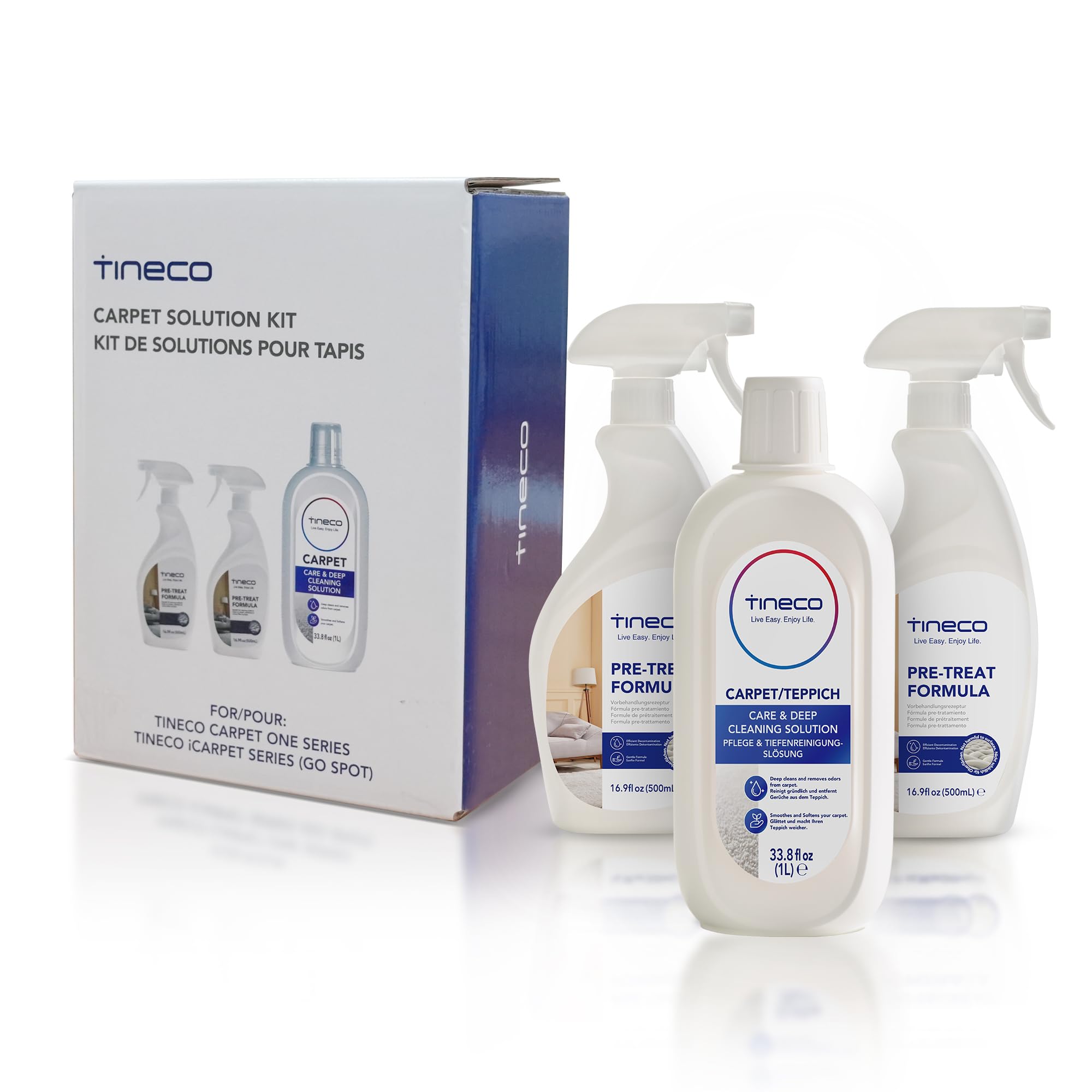 Tineco Teppichreiniger - 2 x 500ml Vorbehandlungslösung und 1 x 1L Teppichpflege Lösung für CARPET ONE Cruiser