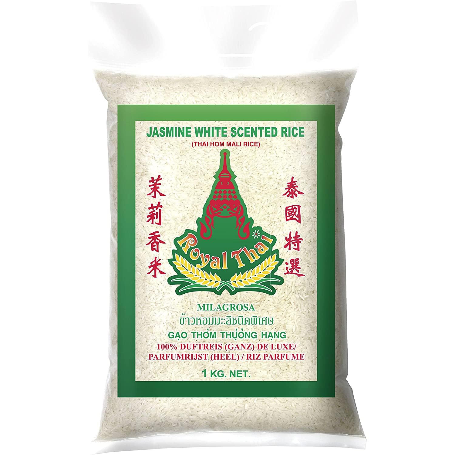 [ 10x 1kg ] ROYAL THAI Langkorn Duftreis (ganz) DE LUXE/Jasmin White Scented Rice + 1 Essstäbchen-Helfer
