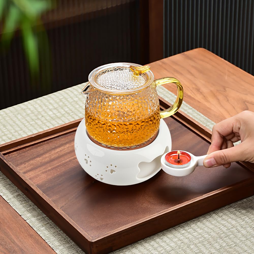 Fornelletto Per Teiera In Ceramica Con Lumino - Mantieni T&egrave; E Caff&egrave; Caldi A Lungo, Design Intagliato Elegante