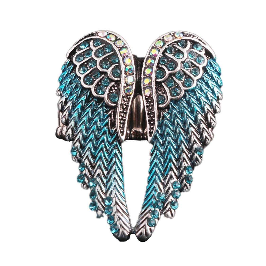 AisowayAngel Wings Elastic Ring Adjustable Punk Biker Colour Crystal Jewellery